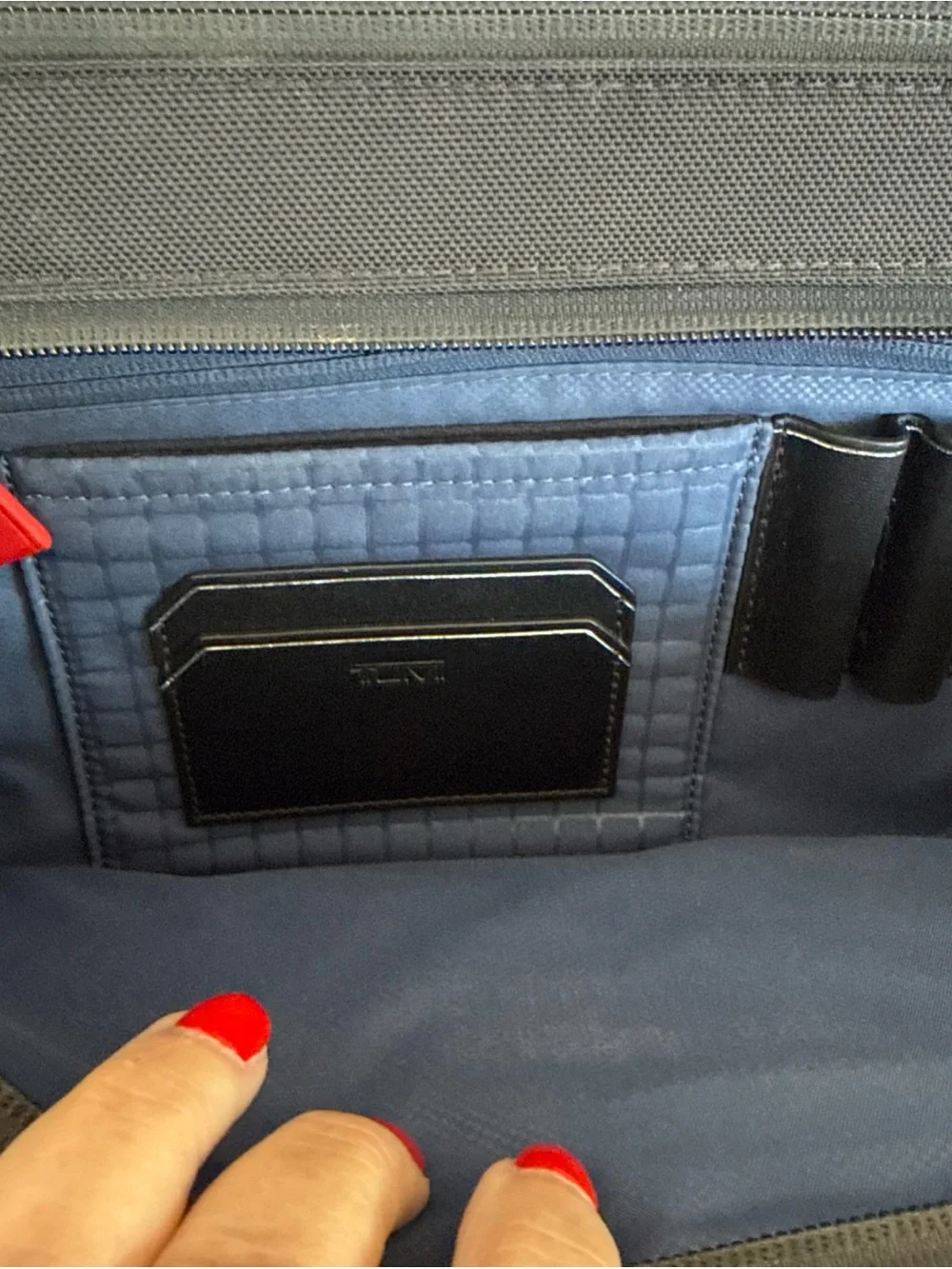 Tumi Black Arrive Sawyer Laptop Briefcase with Leather Trim-EUC Monogram